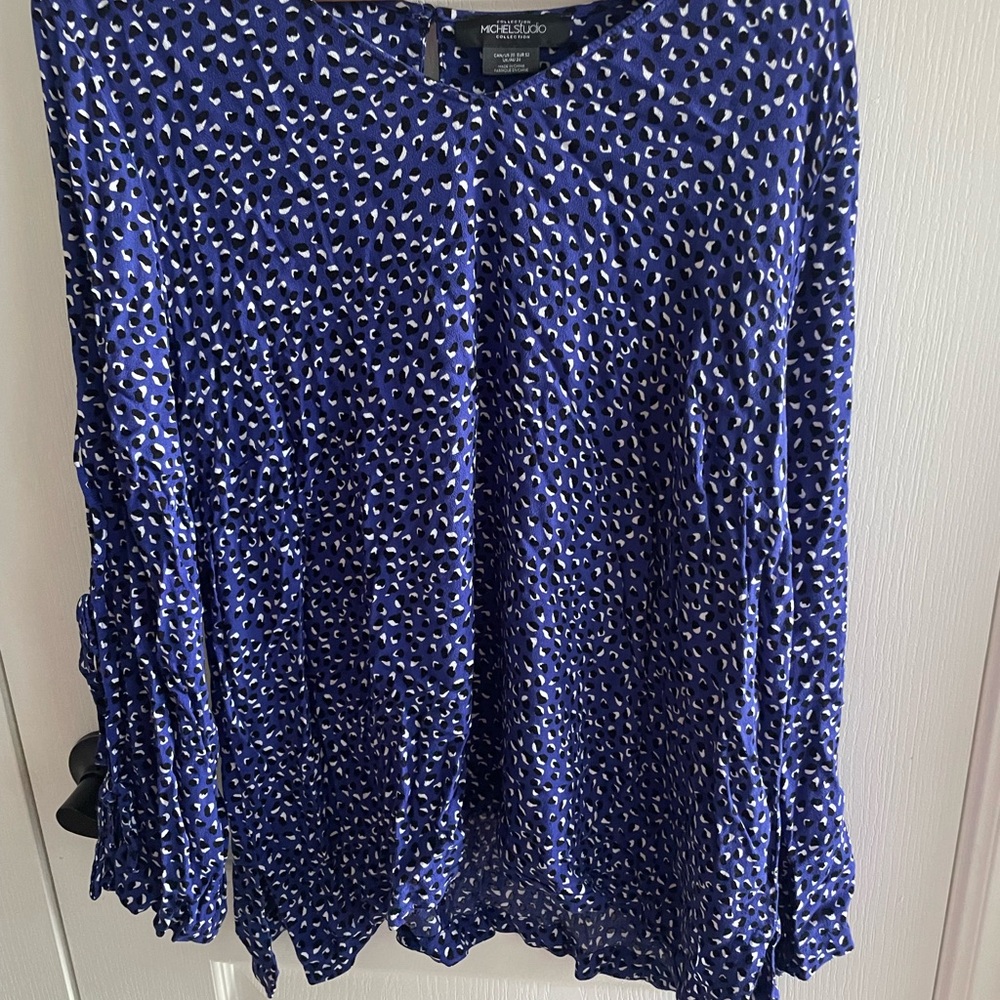 Michel Studio Blue and White Leopard Print Blouse